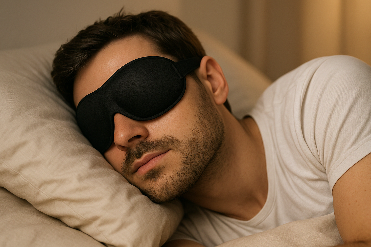 black 3D sleep mask on somebody sleeping
